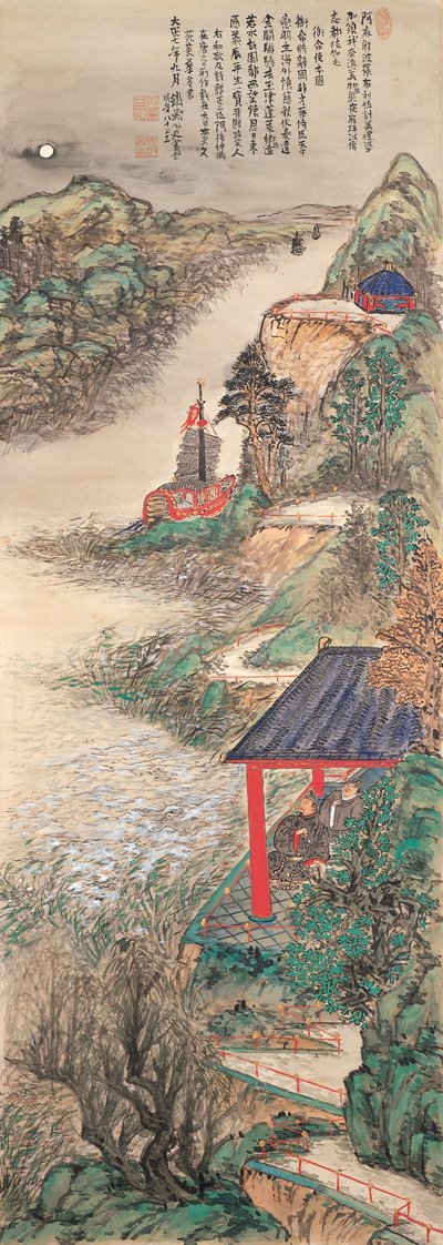 Abe-no-Nakamaro schrijft nostalgisch gedicht tijdens maanverlichting door Tomioka Tessai